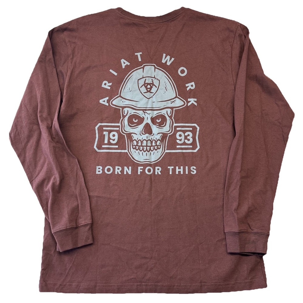 ARIAT Men's Long Sleeve X-Large Tee T Shirt Hardhead‎ Rebar SKELETON Maroon